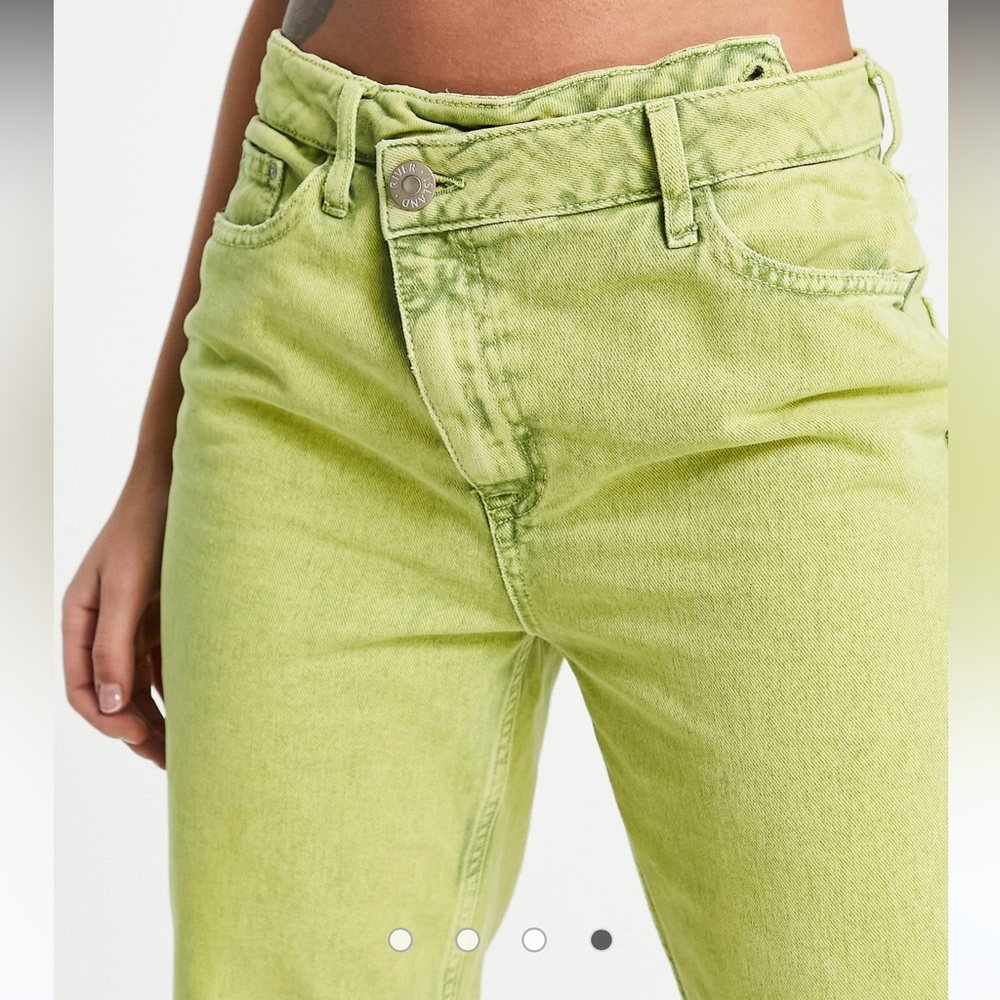ASOS River Island high waisted acid wash mom jeans in bright green